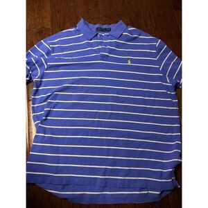 Polo Ralph Lauren Mens XXL Blue White Striped Short Sleeve Pique Polo Shirt Logo